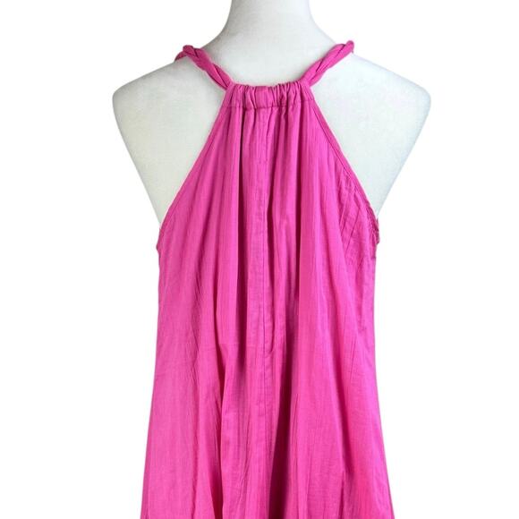 Garnet Hill Hot Pink Crinkle Gauze 100% Cotton Maxi Dress Long Beachy Coverup - Picture 8 of 13